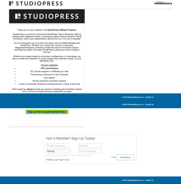 StudioPress Affiliate Program Signup